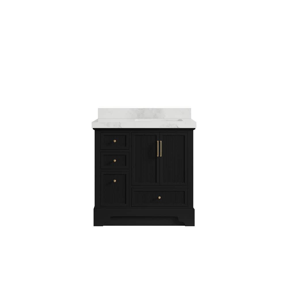 Alys 36 in. W x 22 in. D x 36 in. H Right Offset Single Sink Bath Vanity in Black with 2 in. Calacatta Nuvo Quartz Top price history on PriceWatchPro