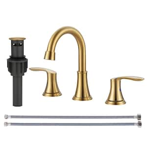 8 in. Widespread Double Handle Bathroom Faucet with Drain Kit Included in Brushed Gold