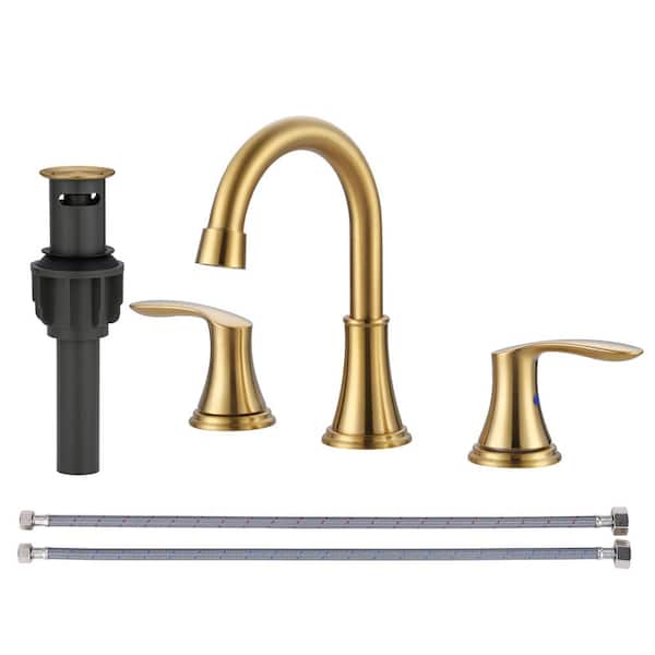 8 in. Widespread Double Handle Bathroom Faucet with Drain Kit Included in Brushed Gold