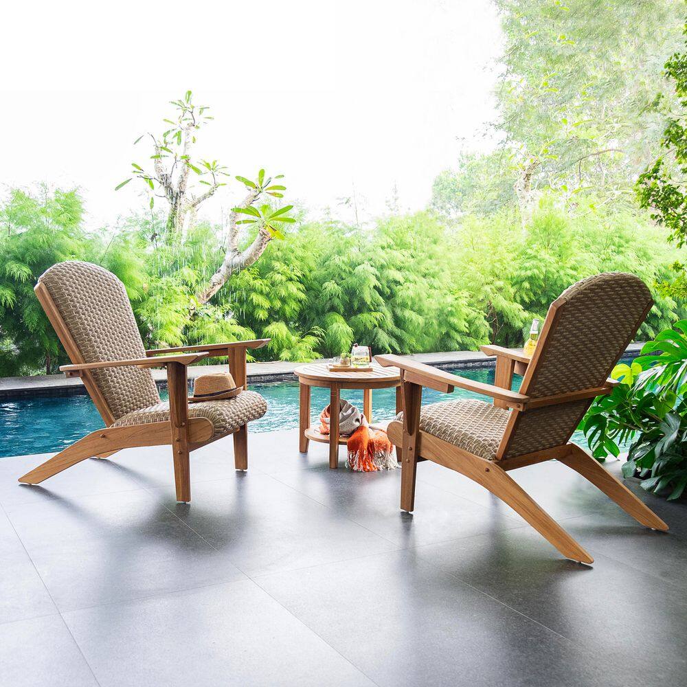 Luton Premium Indonesia 3-Piece Teak Wood Outdoor Adirondack Patio Conversation Set with Padded Seat - Free Patio Cover