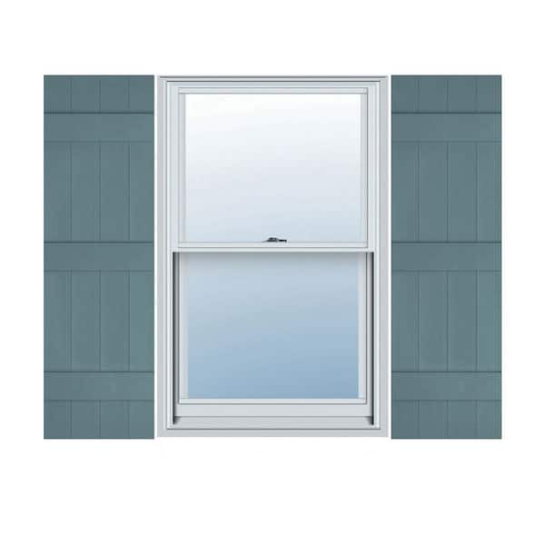 Ekena Millwork 14 in. x 59 in. Lifetime Vinyl Standard Four Board Joined Board and Batten Shutters Pair Wedgewood Blue