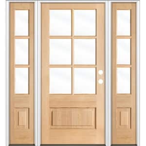 64 in. x 80 in. Farmhouse LH 3/4 Lite Clear Glass Unfinished Douglas Fir Prehung Front Door with DSL