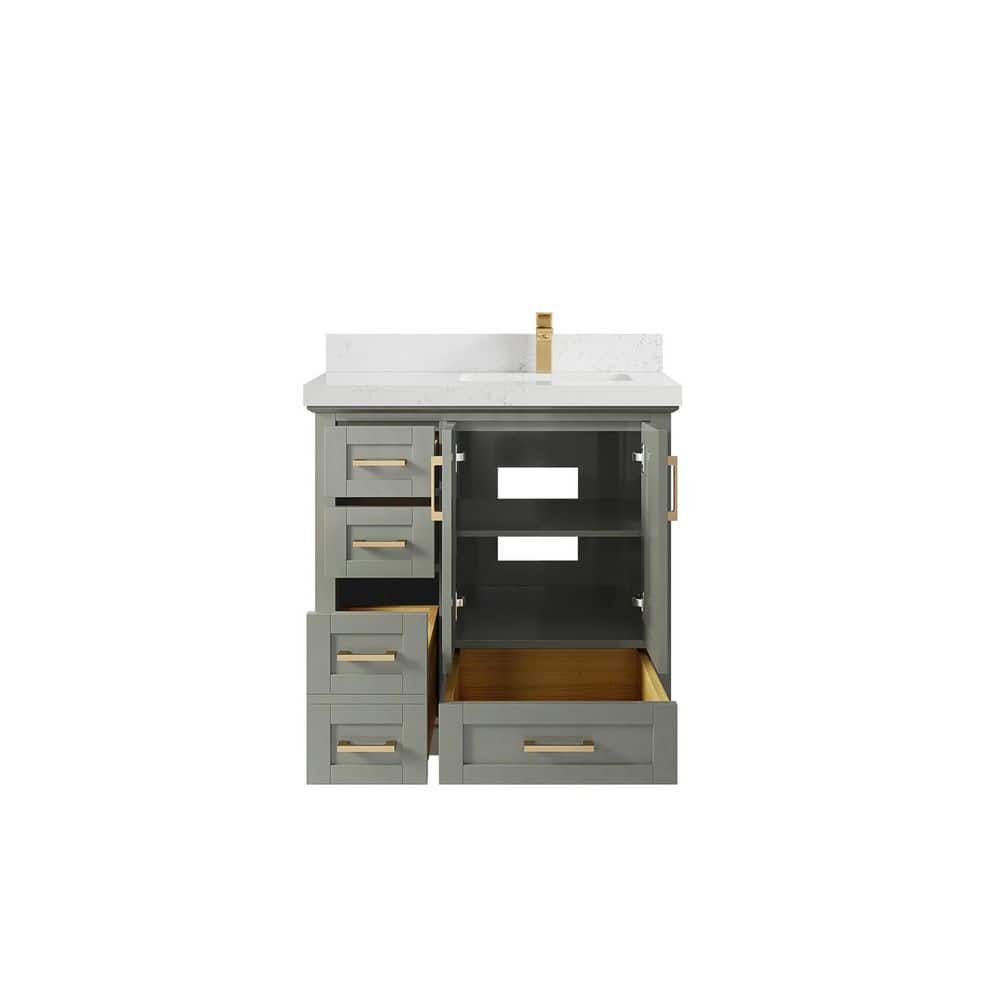 Boston 36" Evergreen Solid Wood Bathroom Vanity with Empira Quartz Top