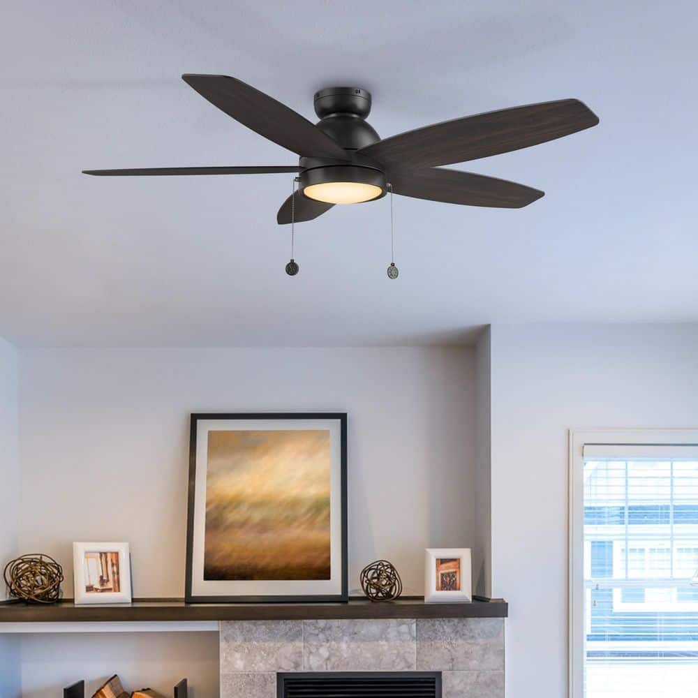 Treyton 52 in. Indoor Black Flush Mount Standard 3-Speed DC Ceiling Fan with Dimmable LED and Pull Chain price history on PriceWatchPro