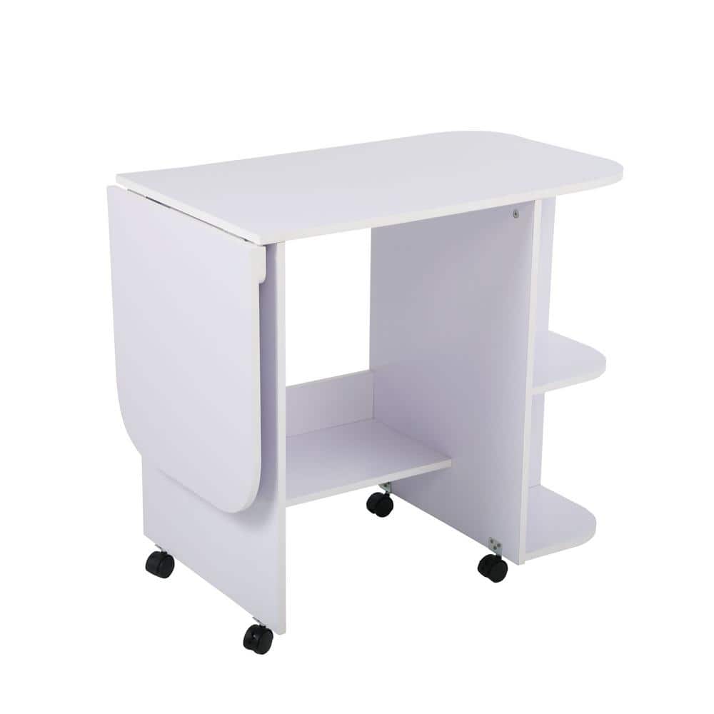 Kahomvis 50.39 in. W Modern Wood Folding Sewing Table with Lockable  Casters, Artwork Craft Station with 3 Storage Shelves BSS-LKW1-1039 - The  Home Depot