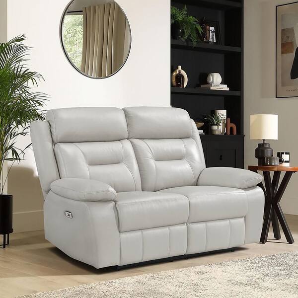【2本セット】Sillery シレリー Lazzara Emillia 62.5 in. W Silver Leather Power Double Reclining 2