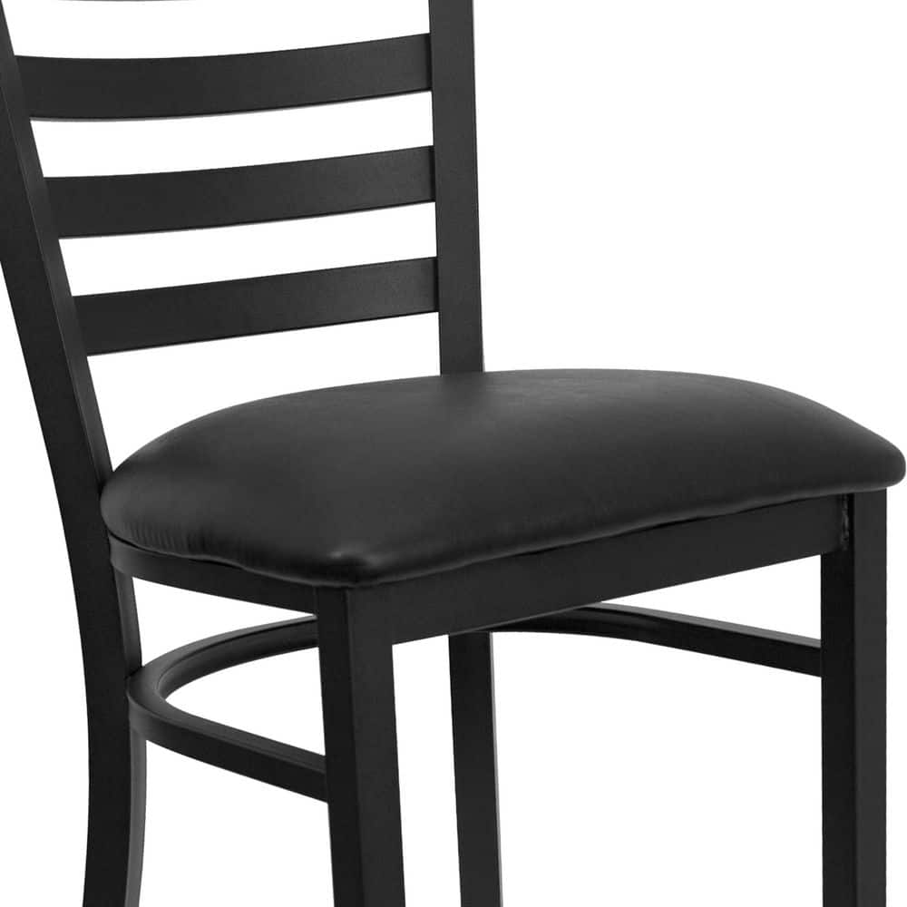Elegant Black Metal Ladder Back Barstool with Vinyl Seat