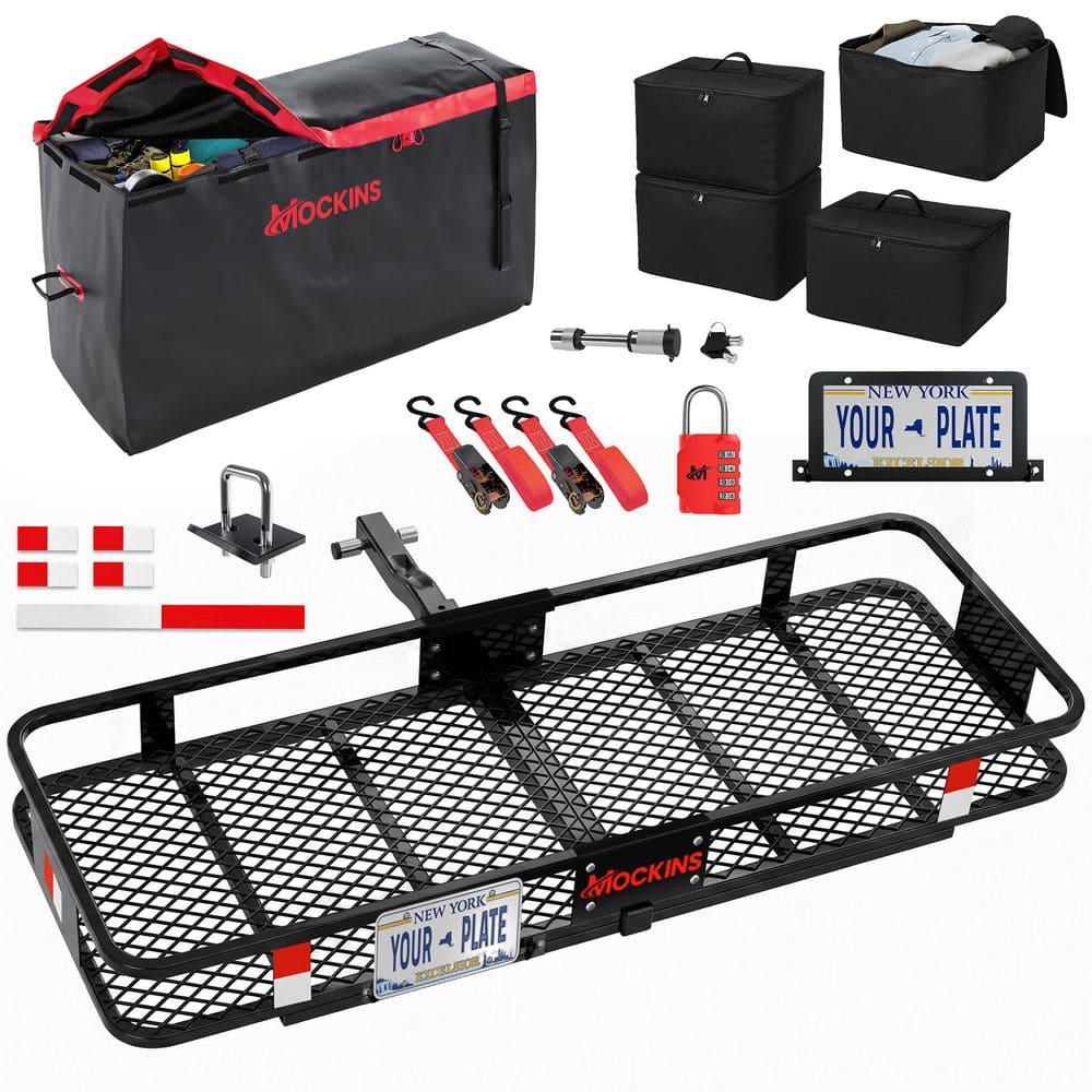 Mockins 48 in. x 18 in. x 6 in. Trailer Hitch Cargo Carrier Rack w/ 15 ...