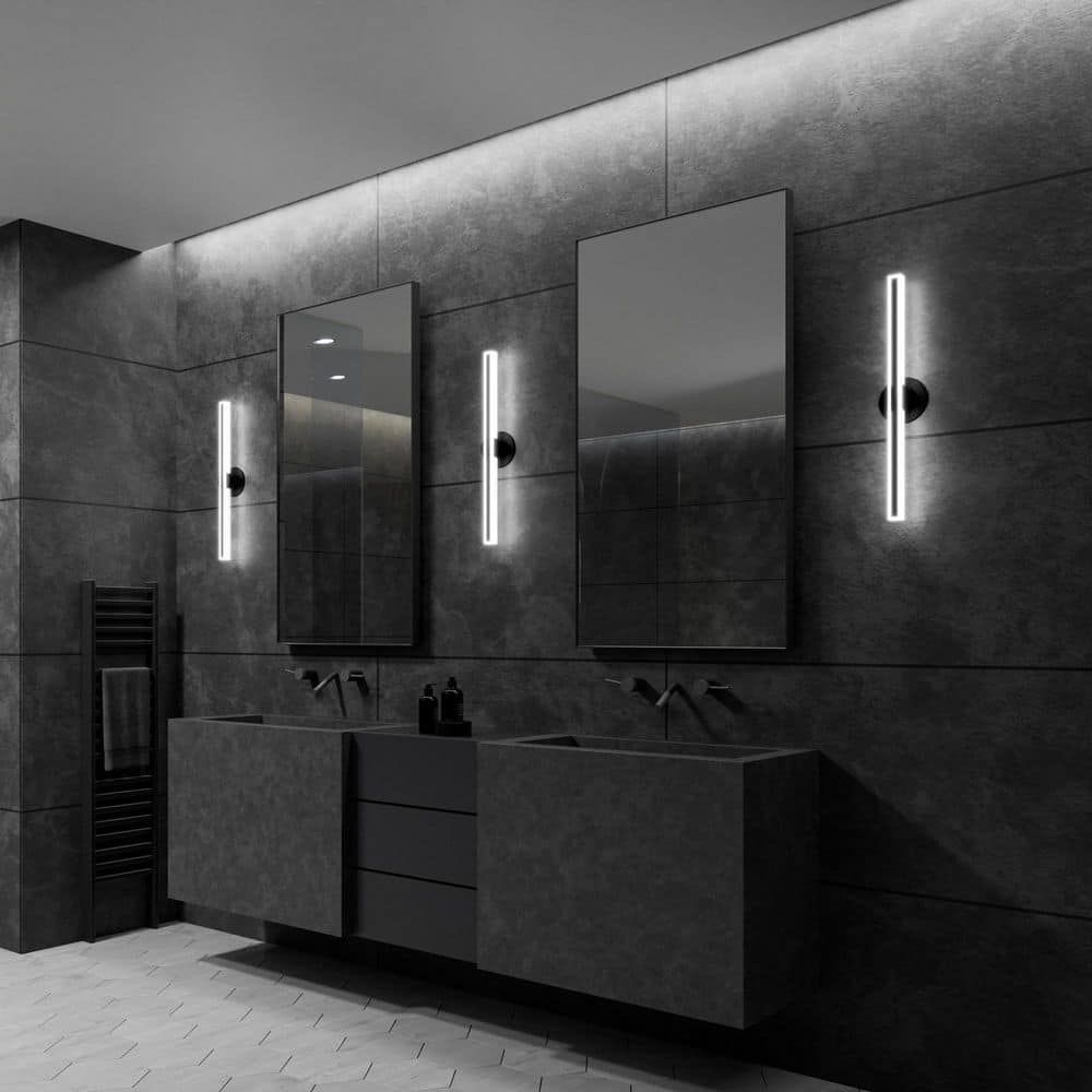 Bastone 26 in. 1-Light Black Integrated LED Vanity Light with Frosted Acrylic Shade 4CCT 2700K-3000K-3500K-4000K price history on PriceWatchPro