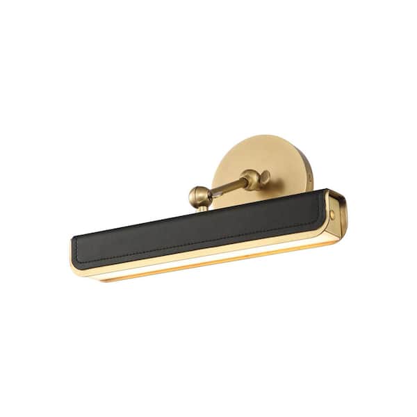 Valise Picture 12 in. 1 Light 11-Watt Vintage Brass/Tuxedo Leather Integrated LED Picture Light