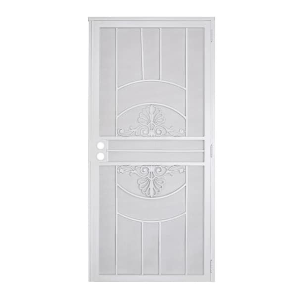 36 in. x 80 in. Empress White Steel Surface Mount Outswing Security Door with Perforated Steel Screen Inlay