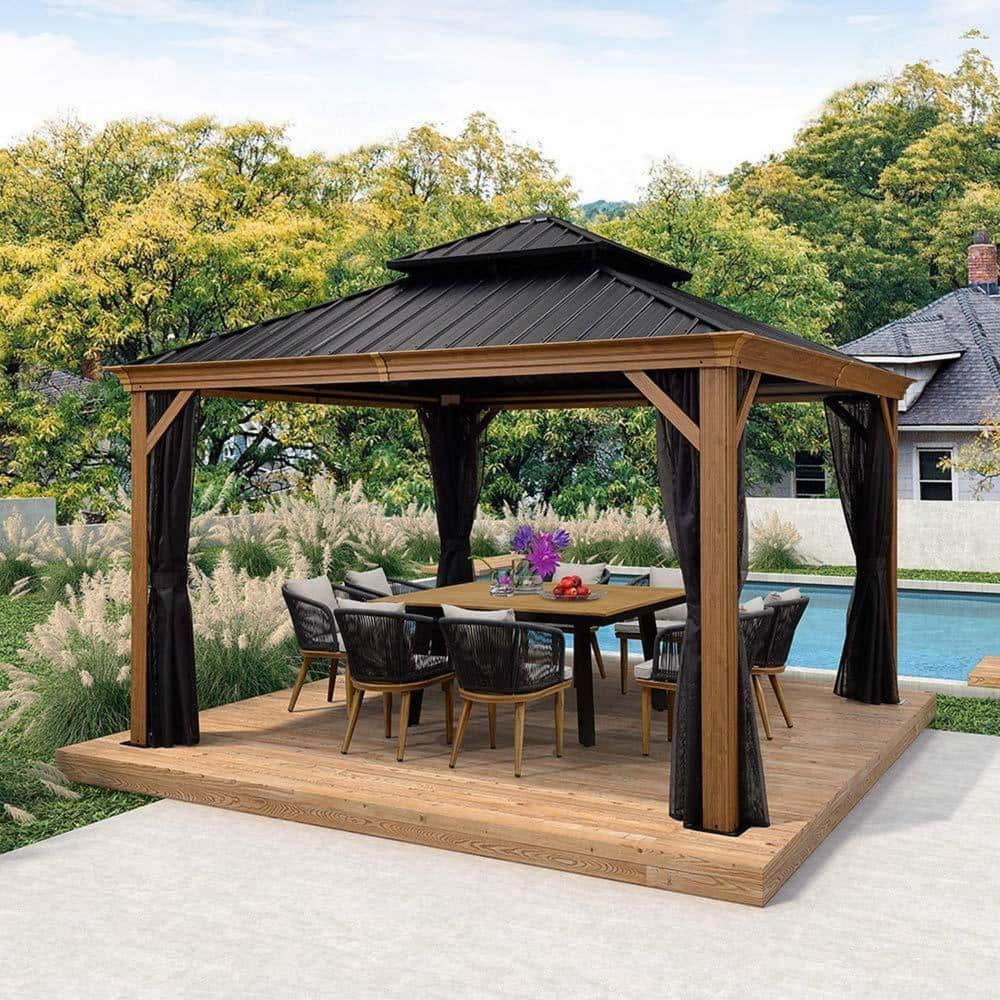 PURPLE LEAF 12 ft. x 12 ft. Hardtop Gazebo Galvanized Steel Roof Gazebo ...