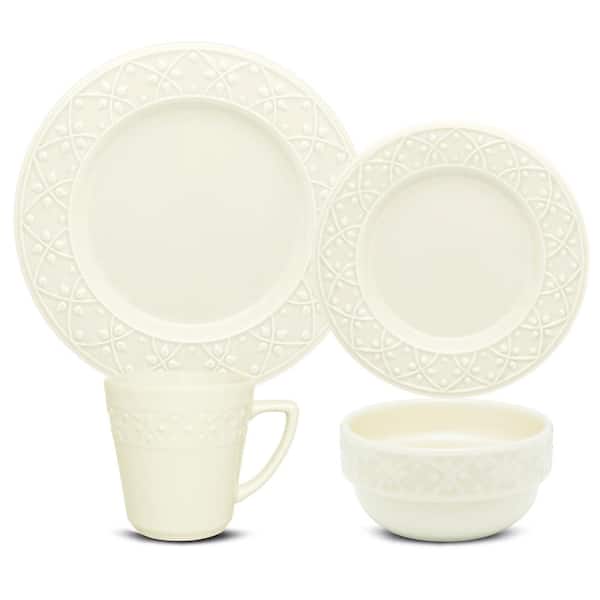 Manhattan Comfort Mendi Ivory 16-Piece Casual Ivory Earthenware Dinnerware Set (Service for 4)