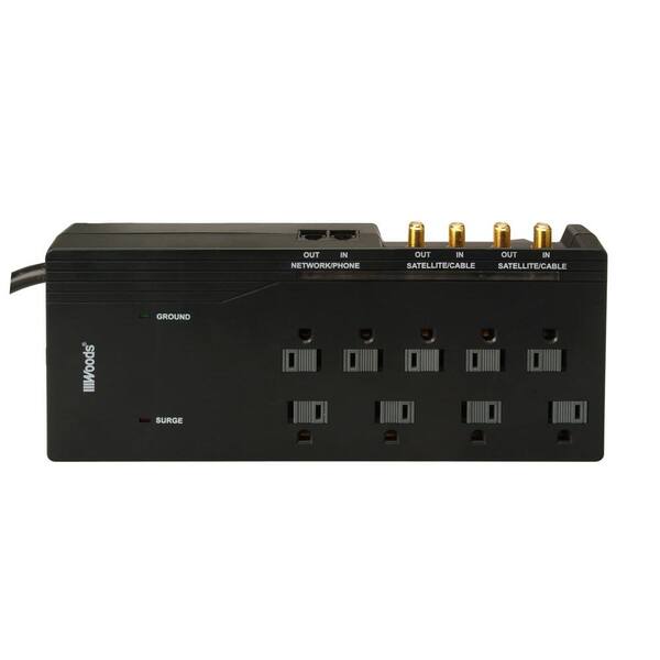 Woods 6 ft. 9-Outlet 3500-Joule Surge Protector Power Strip with Satellite/Cable Coax and Network/Phone