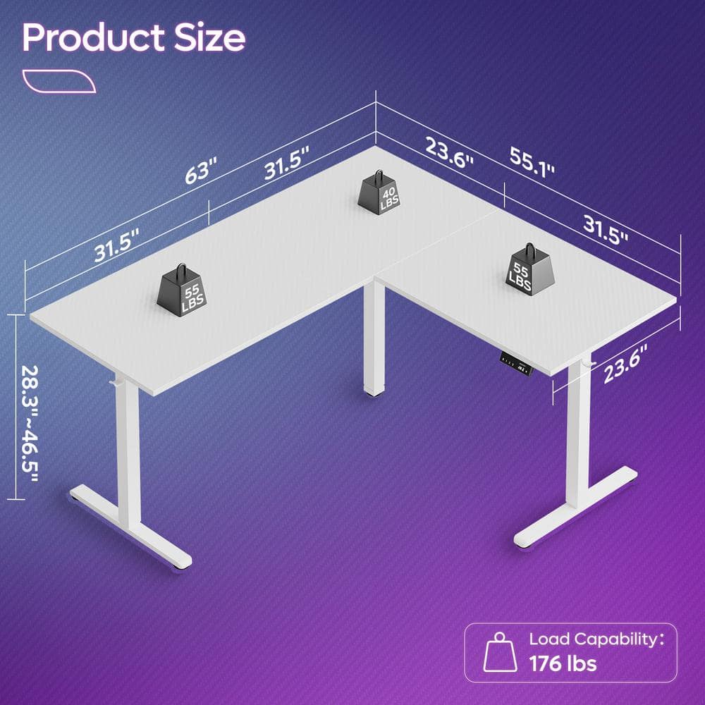 White Carbon Fiber L-Shaped Adjustable Standing Desk with USB Port