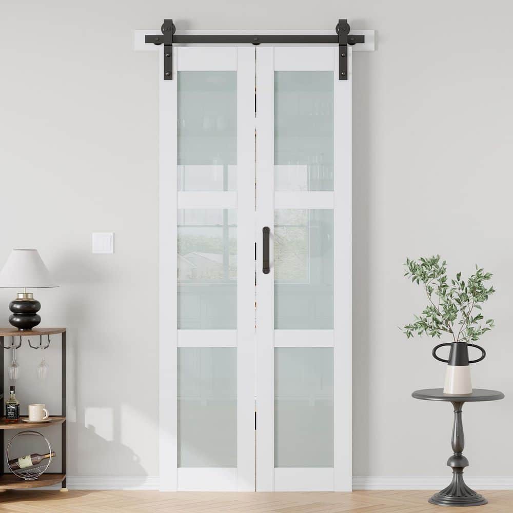 36 in. x 84 in. 3/4 Lite Frosted Glass Solid Core MDF White PVC Bi-fold Door with Hardware price history on PriceWatchPro