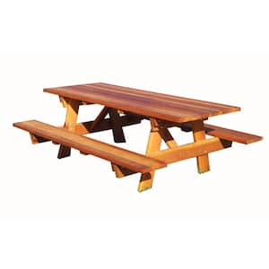 Outdoor 1905 Super Deck Finished 6 ft. Redwood Picnic Table with Attached Benches