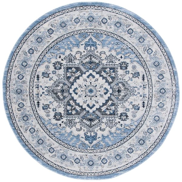 SAFAVIEH Charleston Blue/Gray 7 ft. x 7 ft. Border Floral Round Area Rug