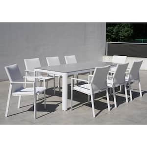 Versailles White 9-Piece Aluminum Outdoor Dining Set with Sling Set in White