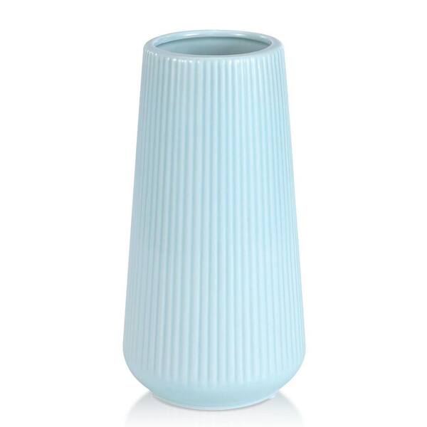 Blue 4 in. x 7.7 in. Ceramic Modern Conical Ribbed Textured Decorative Vase