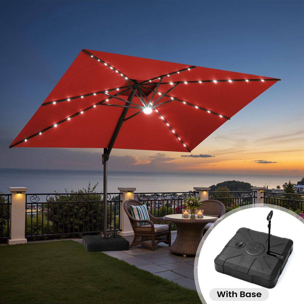 11 ft. x 9 ft. Cantilever Patio Umbrella with LED Light and Fillable 300 lb. Wheeled Base Outdoor Offset Umbrella in Red price history on PriceWatchPro