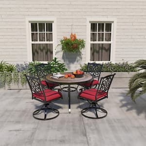 Dark Bronze Cast Aluminium Patio Round Outdoor Dining Table 48 in. W x 28 in. H with Umbrella Hole for Garden Gazebo