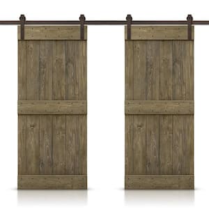 Mid-Bar 48 in. x 84 in. Aged Barrel Stained DIY Solid Pine Wood Interior Double Sliding Barn Door with Hardware Kit