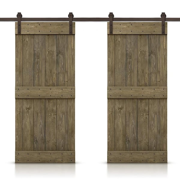 CALHOME Mid-Bar 60 in. x 84 in. Aged Barrel Stained DIY Solid Pine Wood Interior Double Sliding Barn Door with Hardware Kit