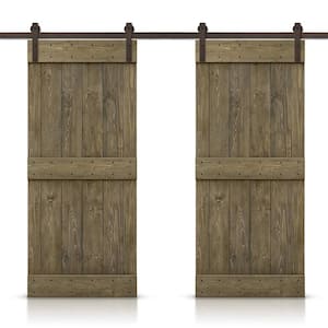 Mid-Bar 80 in. x 84 in. Aged Barrel Stained DIY Solid Pine Wood Interior Double Sliding Barn Door with Hardware Kit