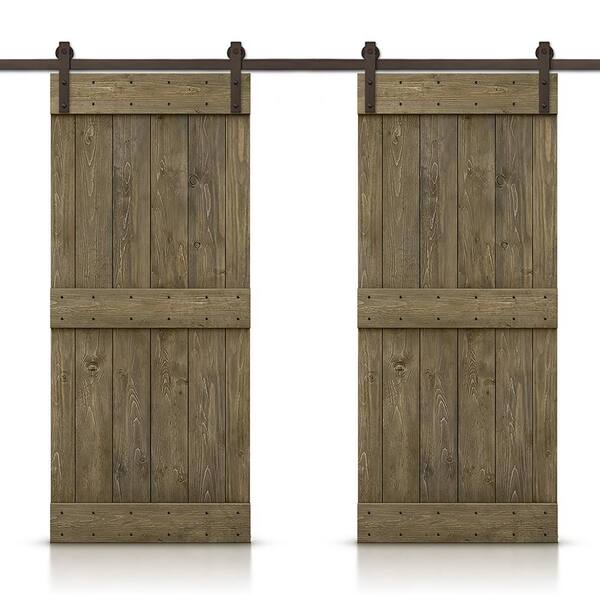 CALHOME Mid-Bar 80 in. x 84 in. Aged Barrel Stained DIY Solid Pine Wood Interior Double Sliding Barn Door with Hardware Kit