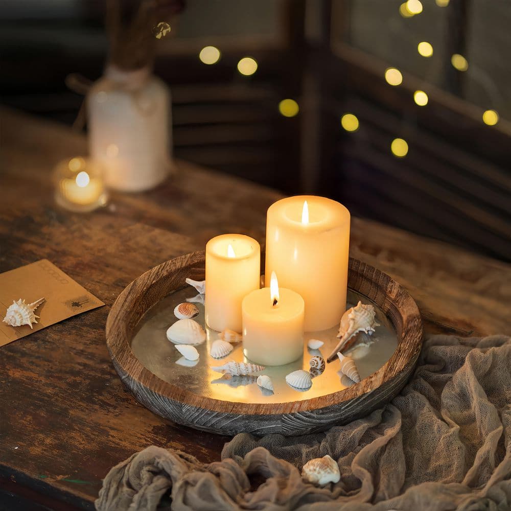 Round Brown Wooden Decorative Candlestick Tray, Suitable for Home Décor (Distressed Mirror) price history on PriceWatchPro