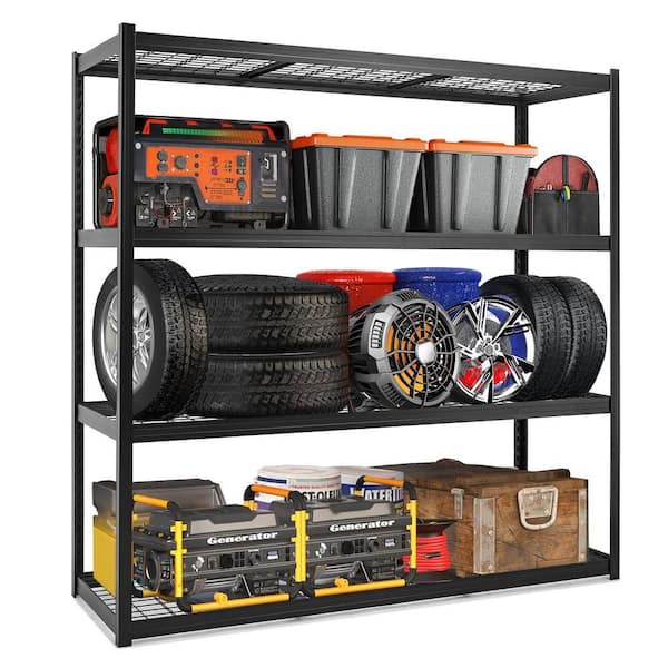 4-Tiers Heavy Duty Metal Adjustable Garage Storage Shelving Unit in Black (70.8 in. W x 70.8 in. H x 23.6 in. D)