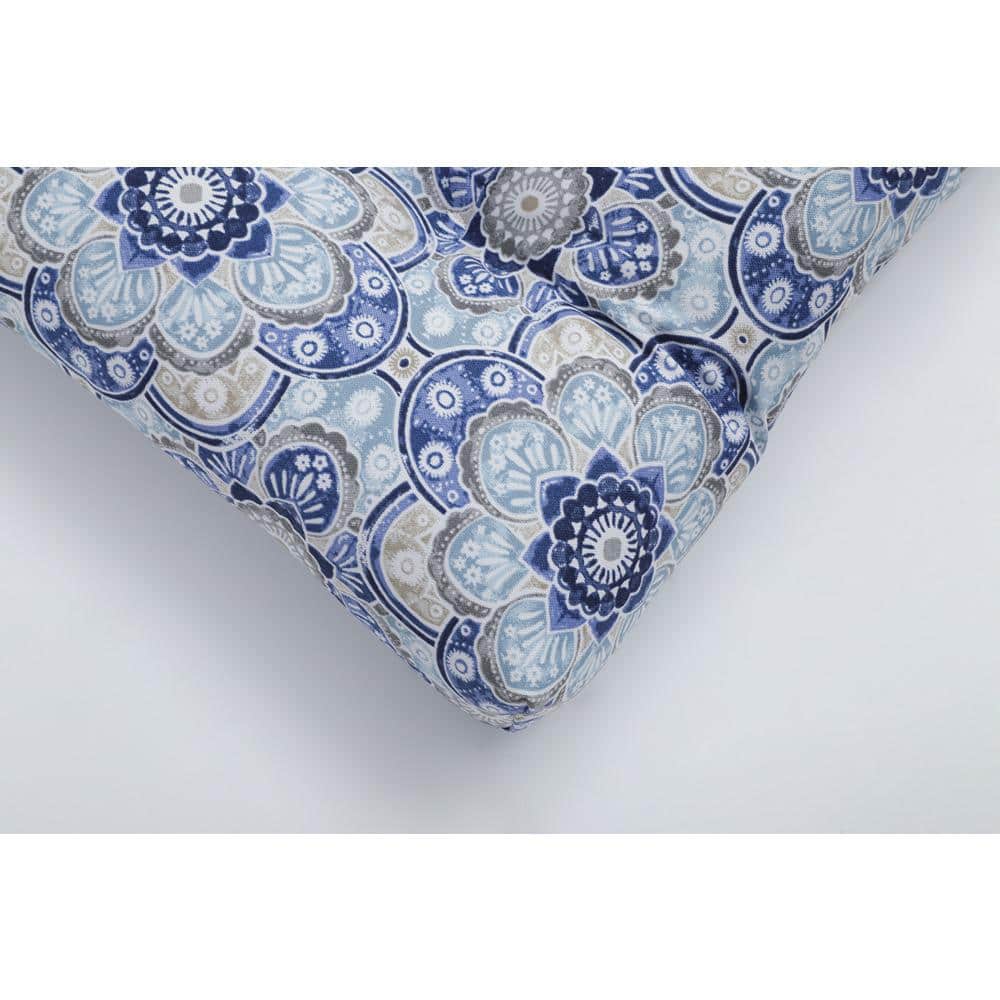 Mediterranean Blue and Gray Floral Outdoor Loveseat Cushion