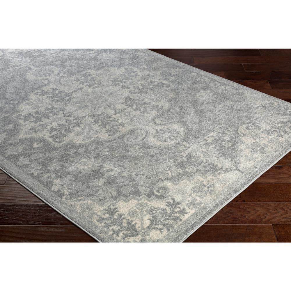 Gray Vintage Medallion Polypropylene Runner Rug, 2'7" x 7'3"