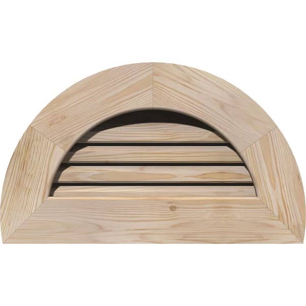 Ekena Millwork 25 in. x 15 in. Half Round Unfinished Smooth Pine Wood Paintable Gable Louver Vent