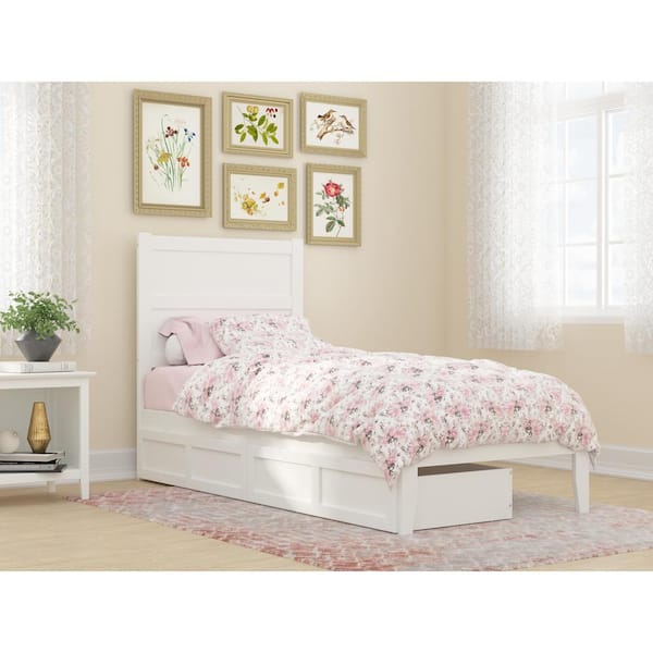 AFI NoHo White Twin Extra Long Solid Wood Storage Platform Bed with 2 Drawers