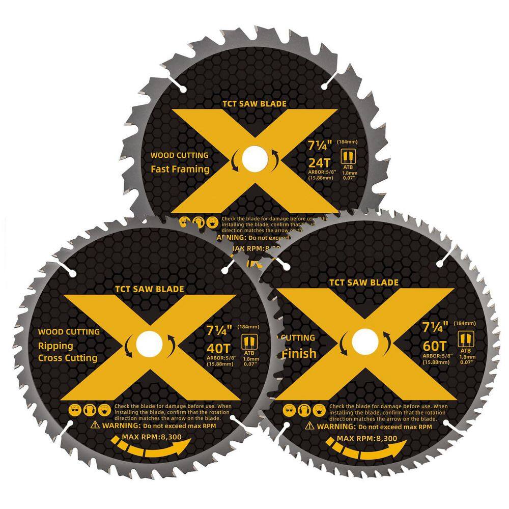 7-1/4 in. 24-Tooth Framing Cutting Tungsten Carbide Saw Blade for Wood Circular Saw Power Tool Accessory 3 Pack price history on PriceWatchPro