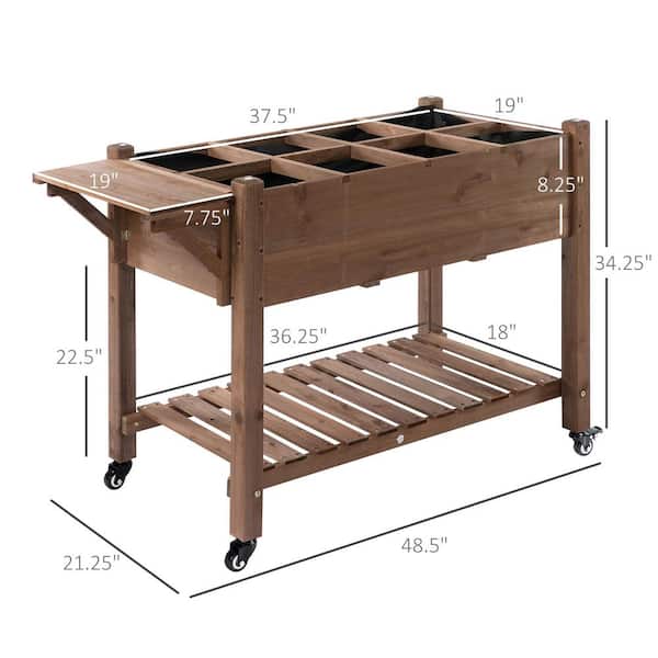 Unbranded 49 in. x 21 in. x 34 in. Wood Brown Outdoor Rectangular Planters, equipped with 4 wheels, featuring eight grow grids