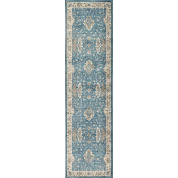 Unique Loom Salzburg Itzling Light Blue 2' 7 x 10' 0 Runner Rug
