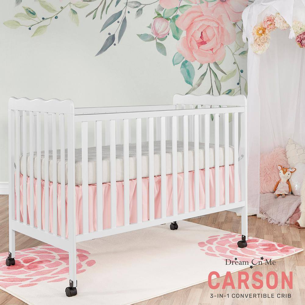 White Wooden Convertible 3-in-1 Crib with Safety Rails