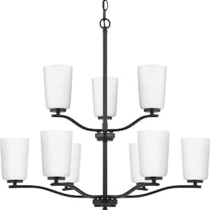 Adley Collection 9-Light Matte Black Etched White Glass New Traditional Chandelier