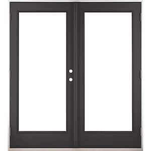 72 in. x 80 in. Black Left-Hand Inswing Fiberglass Full Lite LOE Glass Hinged Patio Door