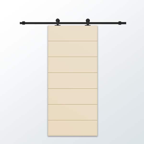 CALHOME 30 in. x 96 in. Beige Stained Composite MDF Paneled Interior Sliding Barn Door with Hardware Kit
