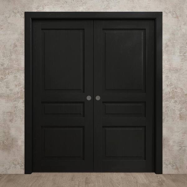 48 in. x 96 in. Painted Black Oak Solid Wood Double Pocket Doors With Hardware
