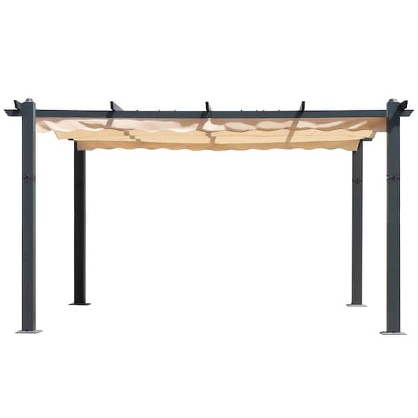 VEIKOUS 10 ft. x 13 ft. Beige Aluminum Outdoor Patio Pergola with ...