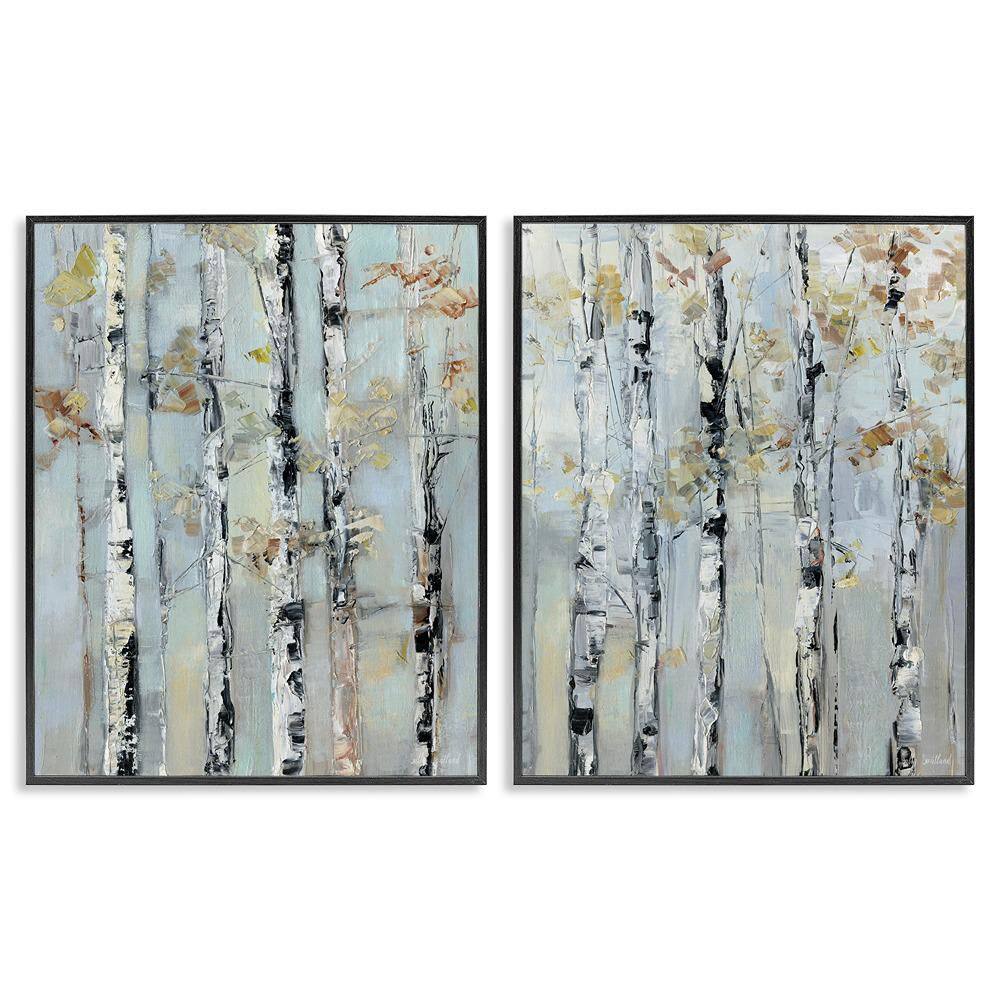 Autumnal Birch Trees by Sally Swatland 2 Piece Black Framed Abstract Giclee Art Print 20 in. x 16 in.