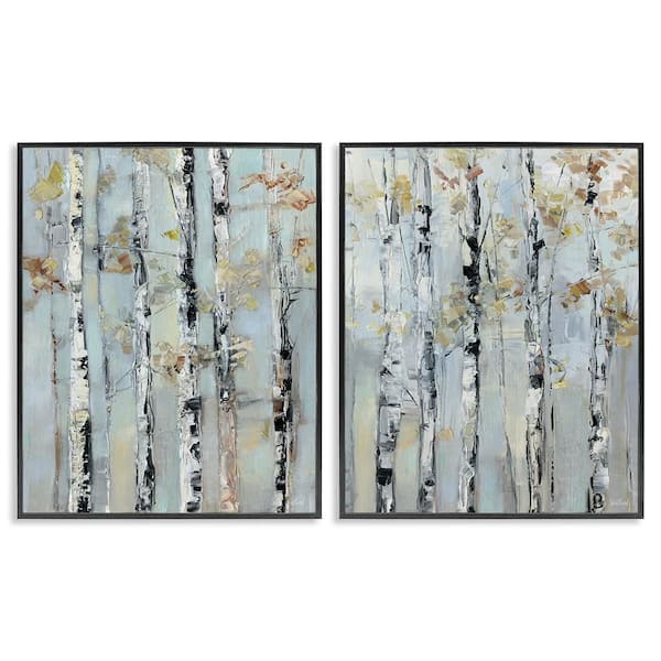Autumnal Birch Trees by Sally Swatland 2 Piece Black Framed Abstract Giclee Art Print 30 in. x 24 in.