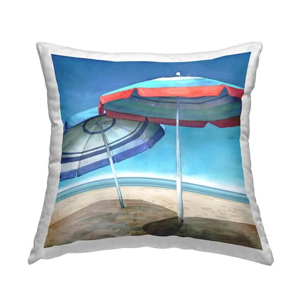 Stupell Industries Beach Umbrella Shadows Blue Print Polyester 18 in. x 18 in. Throw Pillow