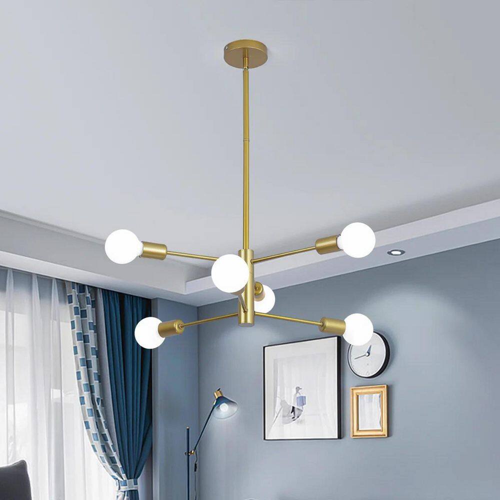 6 Light Gold Modern Sputnik Dimmable Chandelier for Kitchen Island Living Dining Room Bedroom, No Bulbs Included price history on PriceWatchPro