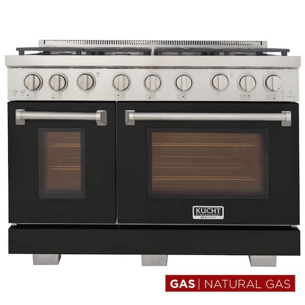 Professional 48 in. 6.7 cu. ft. Double Oven Gas Range 7 Burners Freestanding Natural Gas Range in Black